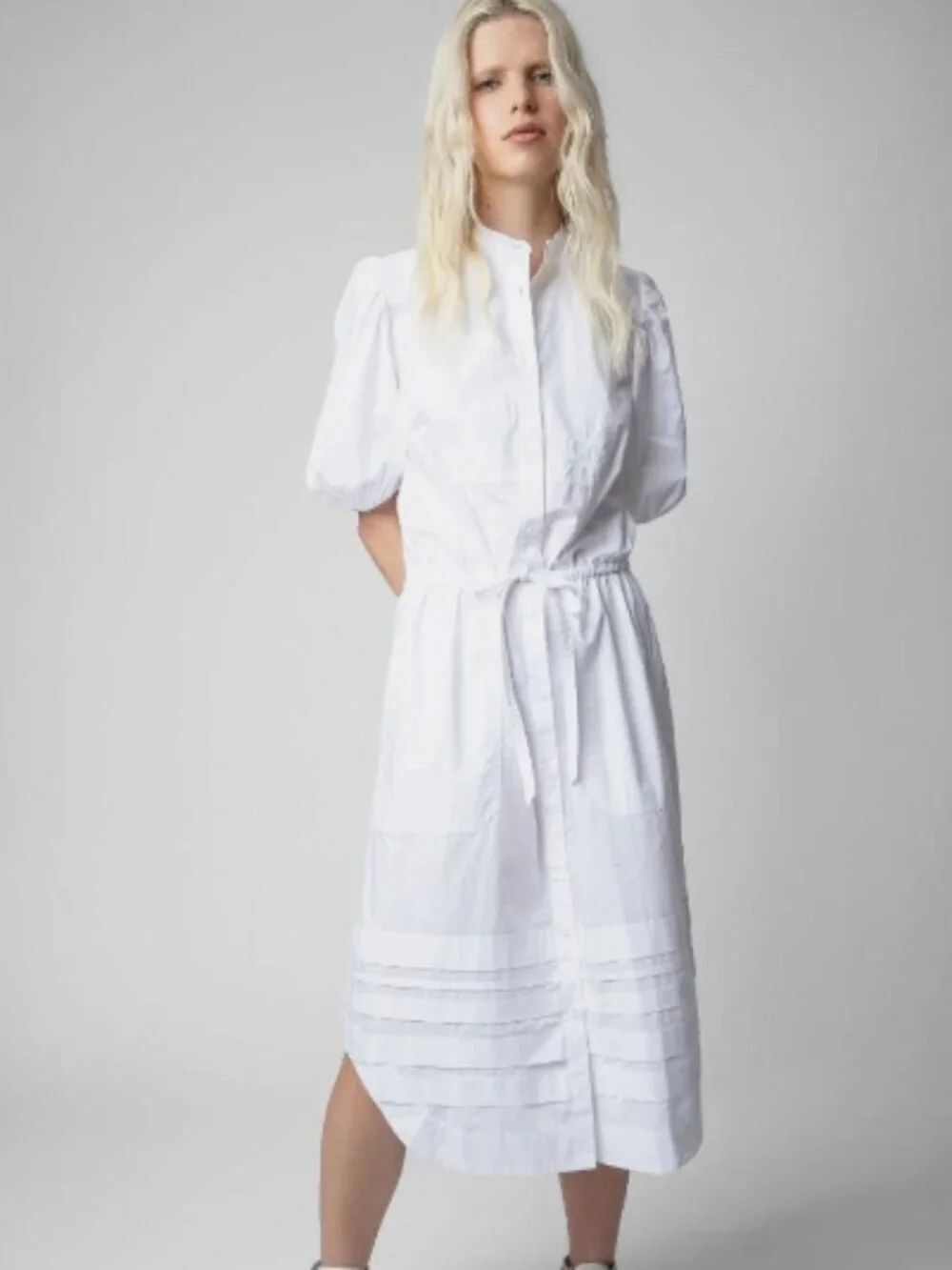 NEW Zadig & Voltaire White Ryana Pop Midi Shirt Dress Size S